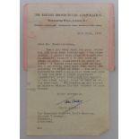 John Arlott. Typewritten letter to the Reverend Kenneth Toole-Mackson, on B.B.C. headed paper, dated