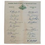 Australian tour of Pakistan and India 1959/60. Official autograph sheet fully signed in ink by