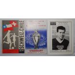 Selection of three official football programmes including Chile v Switzerland 1960, European