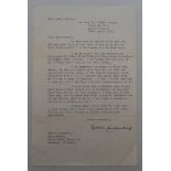 Learie Constantine. Typed one page letter, dated 10th March 1968, to a Mrs Barwell from