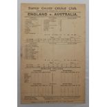 England v Australia 1905. Original early scorecard for the 5th Test match played at The Oval on