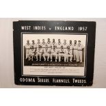 West Indies tour to England 1959. Large advertising card for ‘Odoma Serges, Flannels, Tweeds’ of the