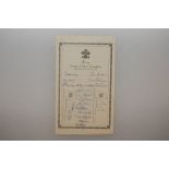 Surrey ‘County Champions 1952-1958’. Official West Surrey C.C. scorecard signed by sixteen members