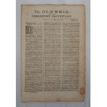 The Old Whig (London)'. Early and original 'tabloid' size four page newspaper, with revenue stamp,