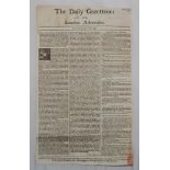 Daily Gazetteer'. Early and original one page, two sided newspaper, with revenue stamp, for 26th