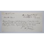Harding Isaac Young. Essex & England 1898-1912. Handwritten note in ink responding to a request