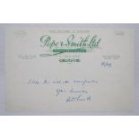 Thomas Peter Bromley Smith. Essex & England 1929-1951. Handwritten note in ink on 'Pope & Smith Ltd'