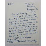 Hubert Ashton. Essex 1921-1939. One page handwritten letter from Ashton, dated August 1978,