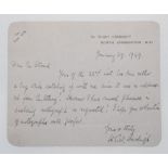 Harold Thomas William Hardinge. Kent & England 1902-1933. Handwritten note in ink responding to a