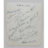 South African tour to England 1929. Album page signed in ink by sixteen members of the South African