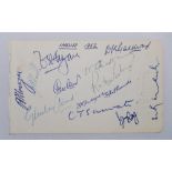 India 1952. Album page signed by twelve members of the touring party to England. Signatures