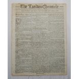 The London Chronicle'. Early and original 'tabloid' size eight page newspaper for 2nd to 4th