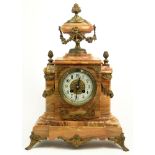 Late 19th Century French Louis XVI-style Bronze Mounted Marble Clock with Porcelain Dial. Movement