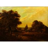 Antique English School Oil on Canvas "English Countryside" Unsigned. Brass Tag on Frame Reads Arthur