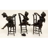 20th Century Four (4) Piece French Bronze Figural Group "Girls in Chairs, Playing with Cats" Each