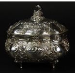 19th Century Chased German Silver Men's Toilet/Powder Box. Gold Washed Interior. Signed (logo)