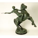 Anton McGrath (1881-1956) Patinated Bronze Sculpture On Marble Base "Riding Amazon" Signed Prof.