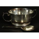 Asprey & Co. Ltd Vintage English Sterling Silver Double Handled Porringer and Baby Spoon. Engraved