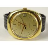 Men's Vintage Girard-Perregaux 18 Karat Yellow Gold Quartz Movement Watch with Lizard Strap. Signed.