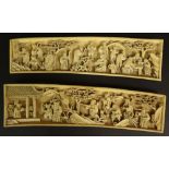 Pair of 19th Century or Earlier Chinese Carved Ivory Wrist rests. Each with Fine Relief Carving