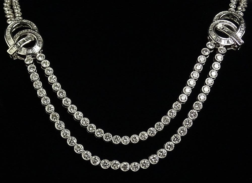 Fine Quality Lady's approx. 16.50 Carat Round and Baguette Cut Diamond and Platinum Necklace.