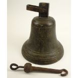 Vintage Japanese Maru Bronze Bell with Clapper. Incised Character Marks, Patinated Condition.