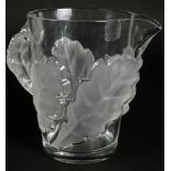 Lalique Crystal Pitcher in the "Chene" Pattern. Signed with Etched Signature and Original Label.