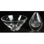 Lot of Two (2) Crystal Tabletop Objects. Includes a Steuben Bowl, Signed, Chips at Swirl Base, 3-1/2