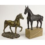 Lot of Two (2) Decorative Horse Figurines. A Tang Style Bronze Horse on Marble Base, 11 Inches