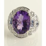 Lady's Approx. 8.02 Carat Amethyst and 18 Karat White Gold Ring accented with .76 Carat Round Cut