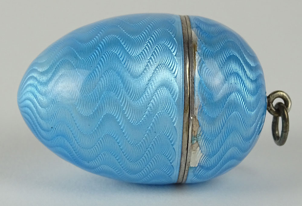 Small 20th Century Guilloche Enamel Egg Pendant/Box. Unsigned. Losses to Enamel Otherwise Good