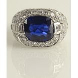 Lady's Fine Quality approx. 5.20 Carat Oval Cut Sapphire and Platinum Ring Accented with Round Cut