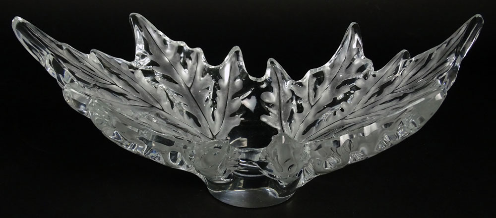 Lalique Crystal Centerpiece in the "Chene" Pattern. Signed with Etched Signature. Minor Surface