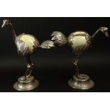 Pair of Antique Silver Plate and Ostrich Egg Ostrich Figurines. Unsigned. The Eggs are not set