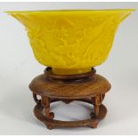 Chinese 19th Century Imperial Yellow Peking Glass Bowl with Carved Mountain Landscape Decoration and