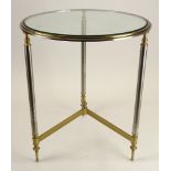 Vintage Glass, Brass and Steel Occasional Table. Unsigned. Good Condition. Measures 25 Inches