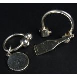 Two Vintage Tiffany & Co Sterling Silver Key Rings, Signed. Used Condition, Bent. Larger Measures