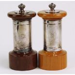 Peugeot Paris Salt and Pepper Mills. Silver Plate and Lacquered Wood. Signed. Good Condition or