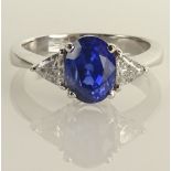 Beautiful Quality Lady's Approx. 3.12 Carat Oval Cut Sapphire, .52 Carat Trilliant Cut Diamond and