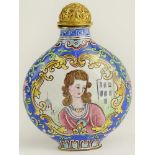 20th Century Chinese Hand Painted Snuff Bottle. Modeled after A Beijing Enamel "European Subject"