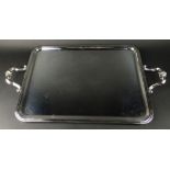 Christofle Silver Plate Rectangular Tray With handles. Signed Christofle France. Original Anti-