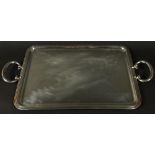 Christofle Silver Plate "Albi" rectangular Tray With Handles. Original Anti-Tarnish Bag Included.