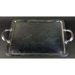 Christofle Silver Plate rectangular Tray With Handles. Signed Christofle France. Light Surface