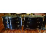 Pair of Vintage Bronze Mounted Four (4) Drawer Painted Commodes. Green Variegated Marble Tops.