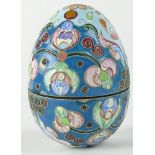 20th Century Russian Champlevé Enamel Silver Egg Box. Signed 84 and Maker's Mark PO. Good