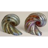 Pair of Iridescent Art Glass Nautilus Design Paperweights. Signed (illegible) and Dated 1995. Both