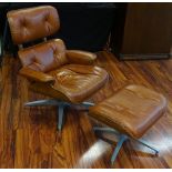 Vintage Eames Style Chair and Ottoman by Charlton & Co. Label on Bottom. Wear from use and age.