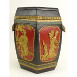 Large Vintage Lacquered Wood Asian Tea Caddy. Figural Motif. Unsigned. Light wear or in Good