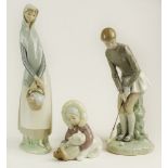Lladro Three (3) Piece Porcelain Collection. Consisting of Lady Golfer 4381, Girl with Basket of
