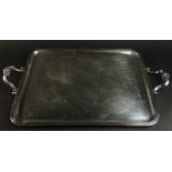 Christofle Silver Plate Rectangular Tray With handles. Signed Christofle France. Surface